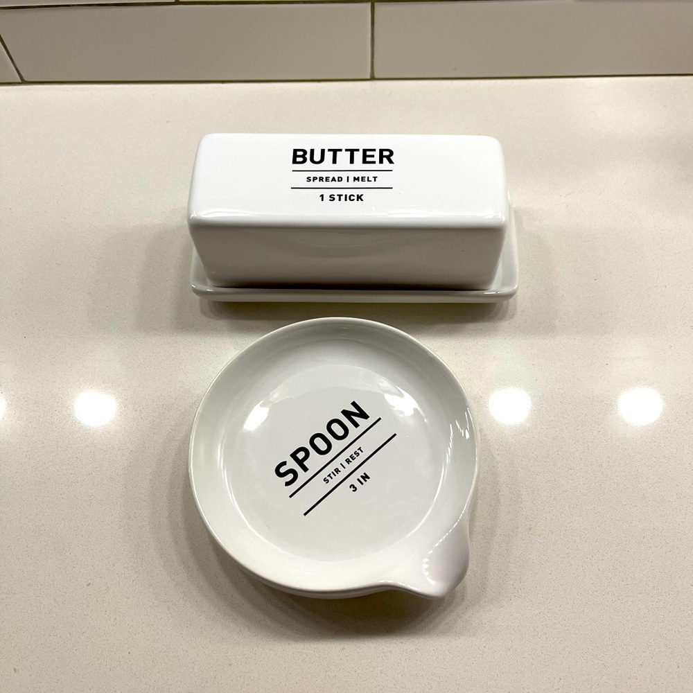 West Elm Utility Stoneware Spoon Rest and Butter Dish